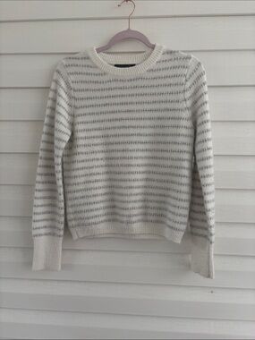✨ 3 for $15 Bundle Deal ✨ Tahari Ivory and Charcoal Striped Crew Neck Sweater